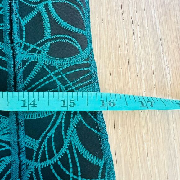 Tadashi Shoji Dress L Green Brocade Fit Flare Cocktail Wedding Guest Elegant - Picture 9 of 15